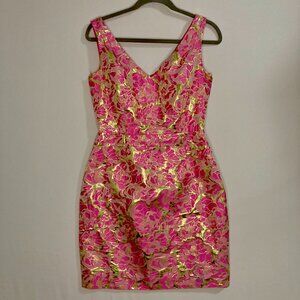 Lily Pulitzer Silk Kiki Pink and Gold Metallic Floral Sleeveless Mini Dress 4